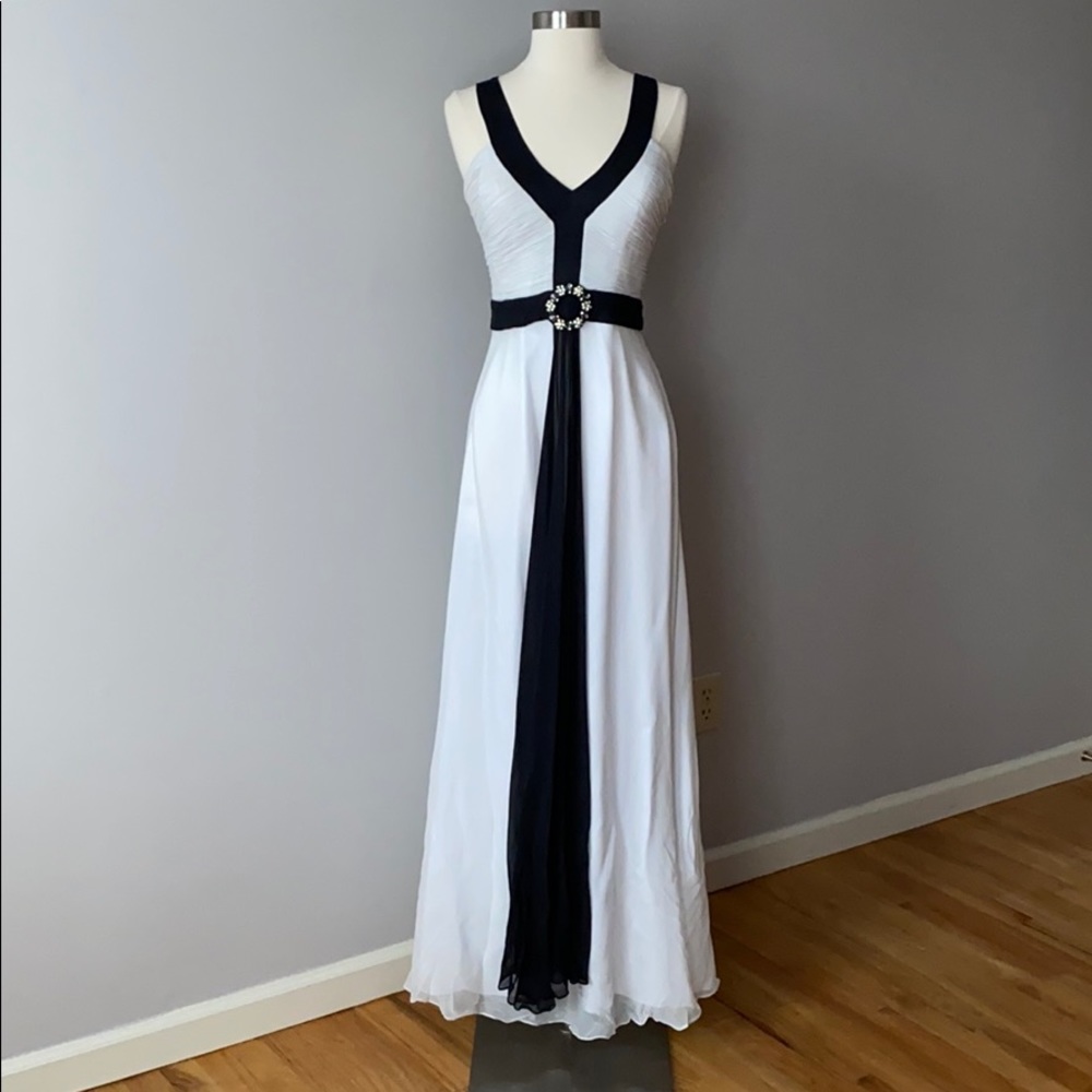 Black and white chiffon formal dress